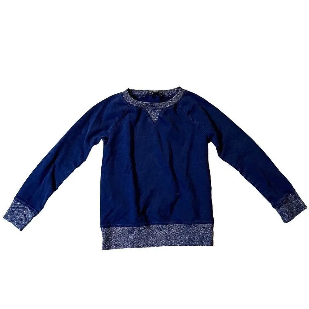 Gap Kids Navy Uniform Shimmer Neck Sleeves Sweatshirt Small (6-7)